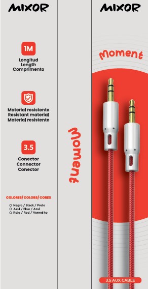 CABO AUXILIAR 3,5 MODM-B03 - MOMENTO - MIXOR - VERMELHO