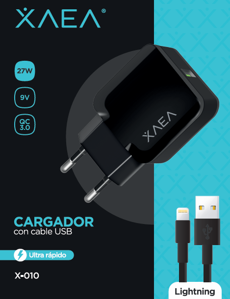 CARGADOR RED X-010 CABLE IP - XAEA NEGRO